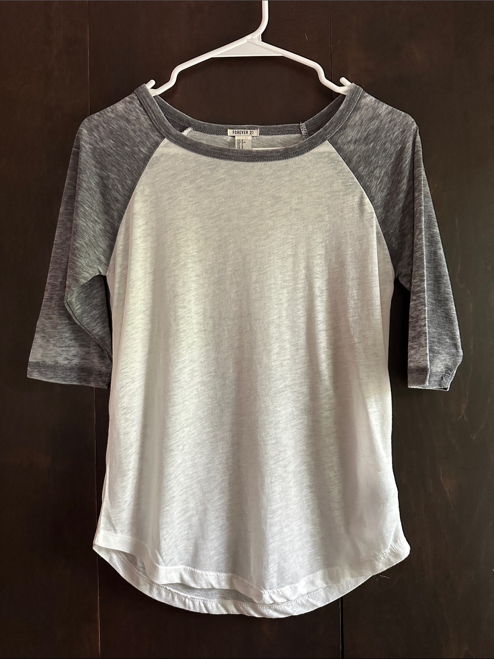 Forever 21 White Body with Charcoal Raglan Sleeve Baseball Tee